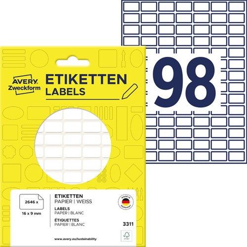 Etiket Avery 3311 16x9mm wit 2646 stuks-2