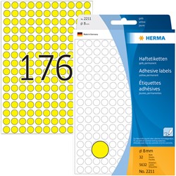 Etiket HERMA 2211 rond 8mm geel 5632 stuks