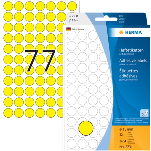 Etiket HERMA 2231 rond 13mm geel 2464 stuks-2