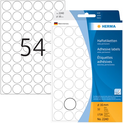 Etiket HERMA 2240 rond 16mm wit 1728 stuks-3