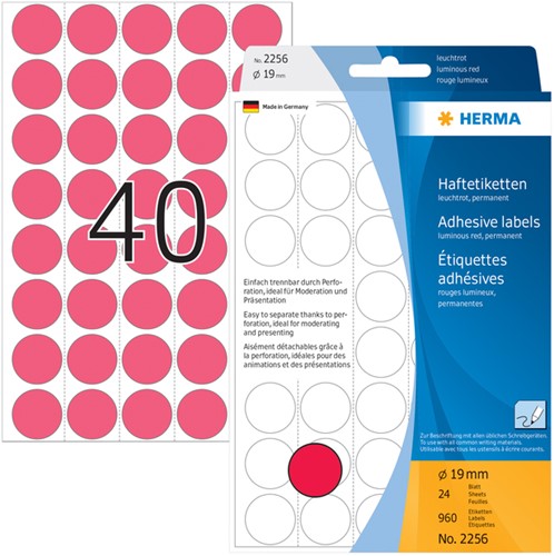 Etiket HERMA 2256 rond 19mm fluor rood 960 stuks-3