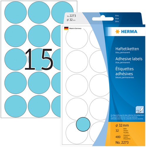 Etiket HERMA 2273 rond 32mm blauw 480 stuks-2