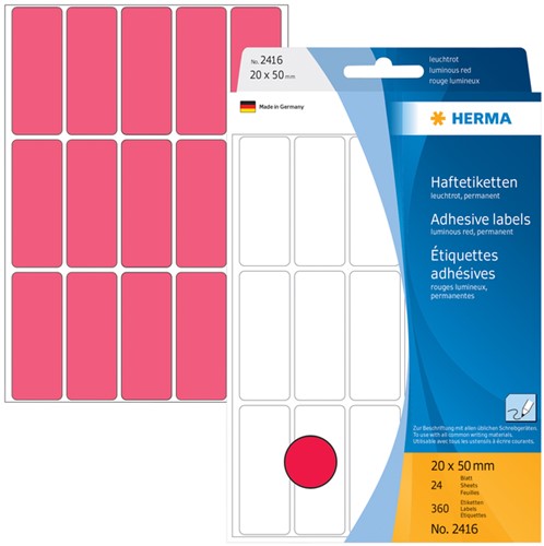 Etiket HERMA 2416 20x50mm fluor rood 360 etiketten-2