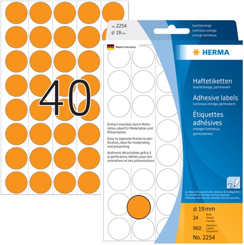 Etiket HERMA 2254 rond 19mm fluor oranje 960 stuks-2