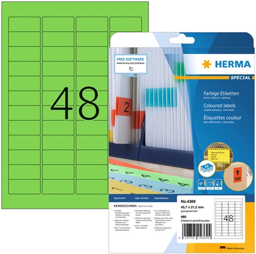 Etiket HERMA 4369 45.7x21.2mm verwijderbaar groen 960 stuks