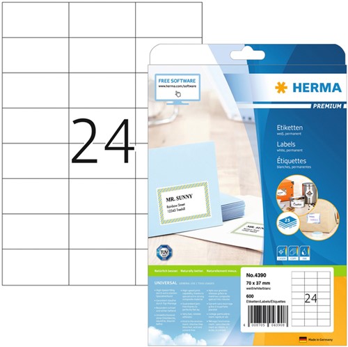 Etiket HERMA 4390 70x37mm premium wit 600 stuks