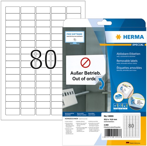 Etiket HERMA 10003 35.6x16.9mm verwijderbaar wit 2000 stuks