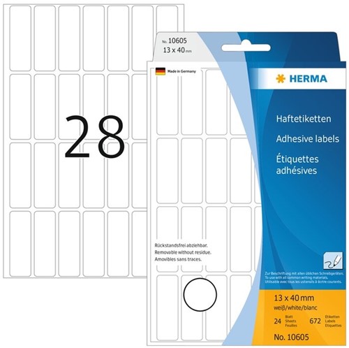 Etiket HERMA 10605 13x40mm verwijderbaar 672 etiketten