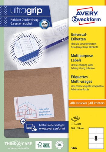 Etiket Avery 3426 105x70mm wit 800 stuks