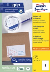 Etiket Avery 3478 210x297mm A4 wit 100 stuks