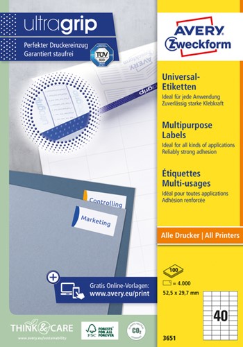 Etiket Avery 3651 52.5x29.7mm wit 4000 stuks