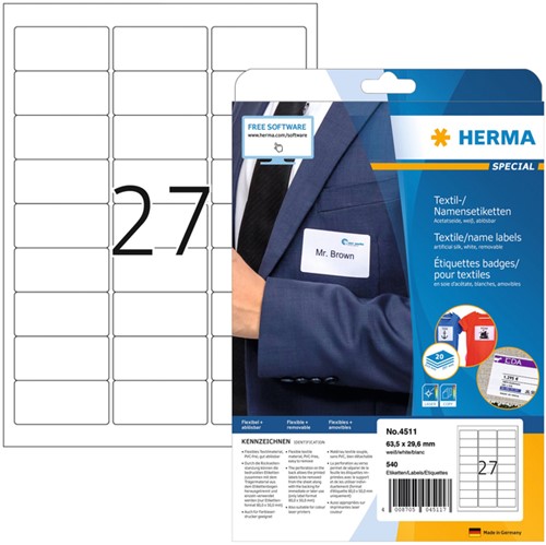 Naambadge etiket HERMA 4511 63.5x29.6mm wit