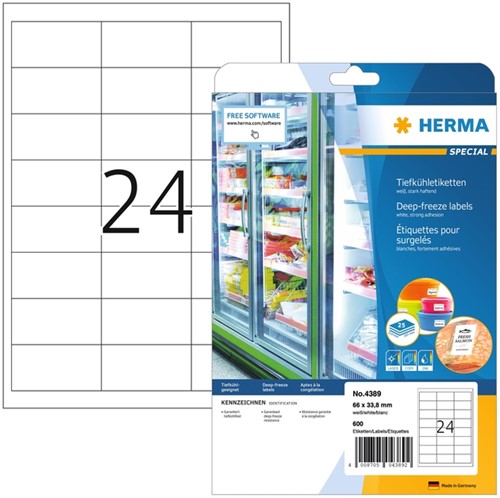 Etiket HERMA 4389 66x33.8mm diepvries wit 600 stuks
