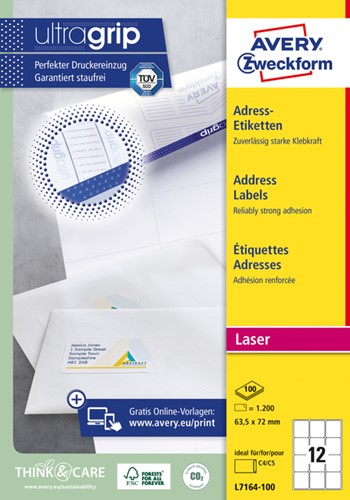 Etiket Avery L7164-100 63.5x72mm wit 1200 stuks