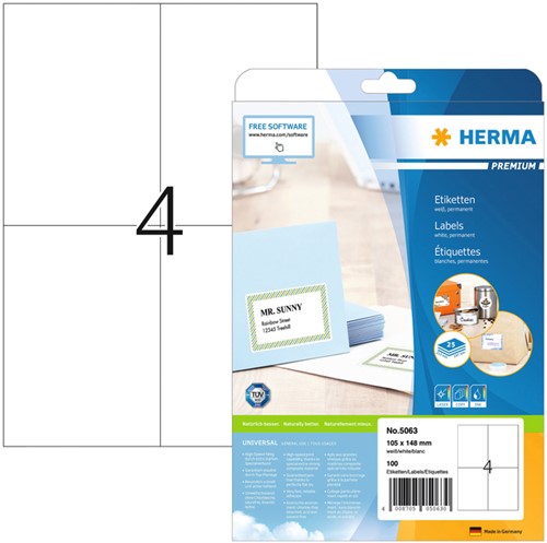 Etiket HERMA 5063 105x148mm A6 premium wit 100 stuks