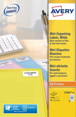 Etiket Avery L7656-25 46x11.1mm wit 2100 stuks