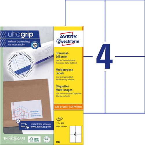 Etiket Avery Zweckform 3483 105x148mm A6 wit 400stuks-2