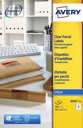 Etiket Avery J8565-25 99.1x67.7mm transparant 200 stuks