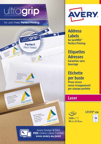 Etiket Avery L7173-250 99.1x57mm wit 2500 etiketten