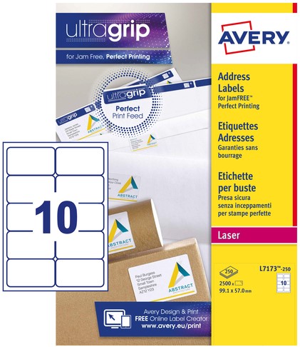 Etiket Avery L7173-250 99.1x57mm wit 2500 stuks-2