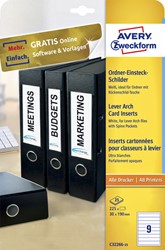 Rug-insteekkaart Avery smal 30x190mm wit 25 vel