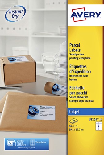 Etiket Avery J8165-10 99.1x67.7mm wit 80 stuks