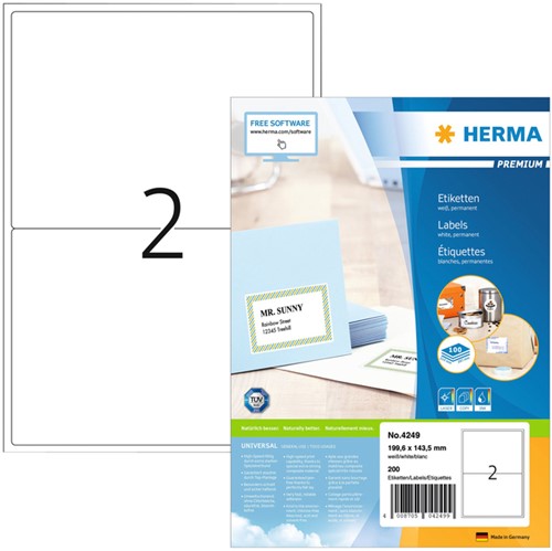 Etiket HERMA 4249 199.6x143.5mm premium wit 200 stuks
