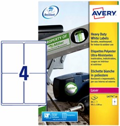 Etiket Avery L4774-20 99.1x139mm polyester wit 80 etiketten
