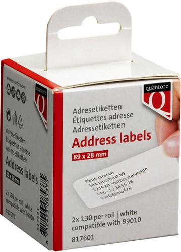 Labeletiket Quantore 99010 28x89mm adres wit 2 rollen-2