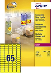 Etiket Avery L7651Y-100 38.1x21.2mm neon geel 6500 stuks