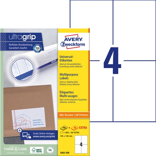 Etiket Avery Zweckform 3483-200 105x148mm A6 wit 800stuks-2