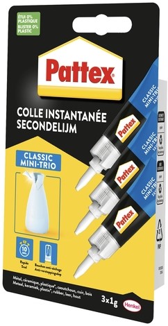 Secondelijm Pattex Classic mini trio tube 3x1gram op blister-2
