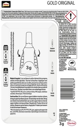 Secondelijm Pattex Gold original tube 3gram op blister-3