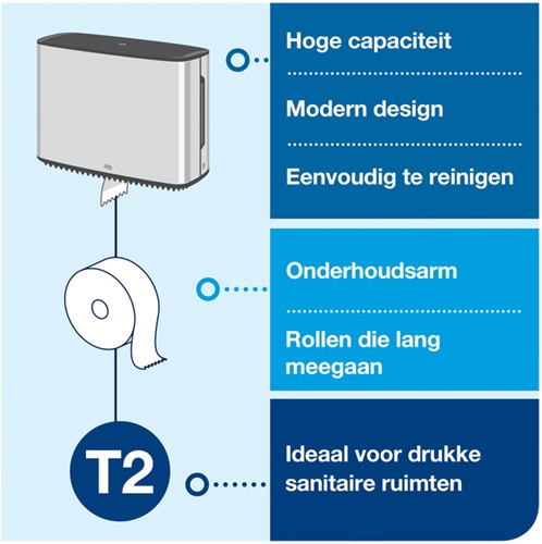 Toiletpapierdispenser Tork T2 Image Line jumbo klein zilver 460006-2
