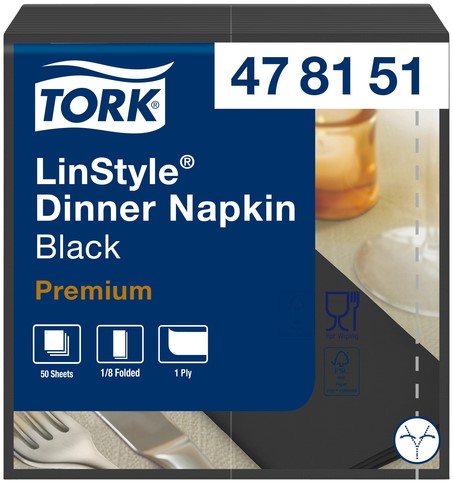 Dinerservet Tork Linstyle Premium 1/8 vouw 1-laags 390x390mm 50 vel zwart 478151