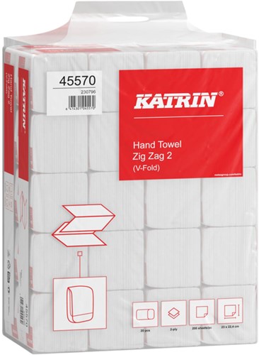 Handdoek Katrin z-vouw 2-laags 224x230mm 20x200 vel wit 45570