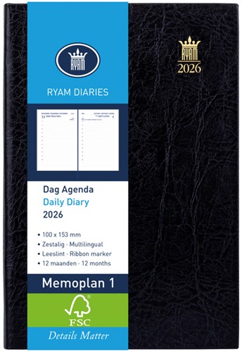 Agenda 2026 Ryam Memoplan 1 Mundior 1dag/1pagina zwart