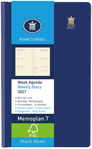 Agenda 2027 Ryam Memoplan 7 Suprema 7dagen/2pagina's ringplastic assorti