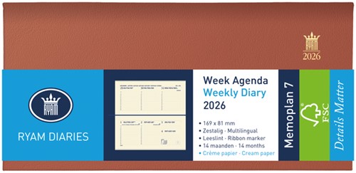 Agenda 2026 Ryam Memoplan 7 Nappa 7dagen/2pagina's landscape assorti