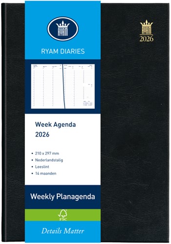 Agenda 2026 Ryam Weekly Mundior 7dagen/2pagina's zwart