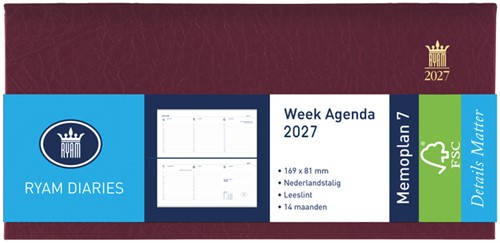 Agenda 2027 Ryam Memoplan 7 Suprema 7dagen/2pagina's landscape bordeaux