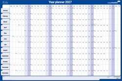 Jaarplanner 2027 Legamaster 90x60cm horizontaal gelamineerd en oprolbaar Engelstalig