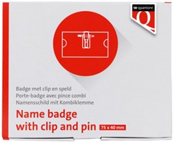 Badge Quantore met clip en speld 40x75mm