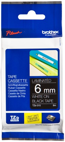 Labeltape Brother P-touch TZe-315 standaard 6mm wit op zwart