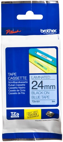 Labeltape Brother P-touch TZe-551 standaard 24mm zwart op blauw
