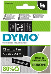 Labeltape Dymo LabelManager D1 polyester 12mmx7m wit op zwart