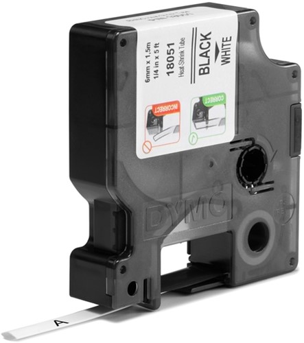 Labeltape Dymo Rhino industrieel krimpkous 6mm zwart op wit-2