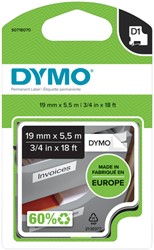 Labeltape Dymo LabelManager D1 polyester 19mmx5,5m zwart op wit