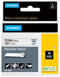 Labeltape Dymo Rhino industrieel nylon 12mm zwart op wit