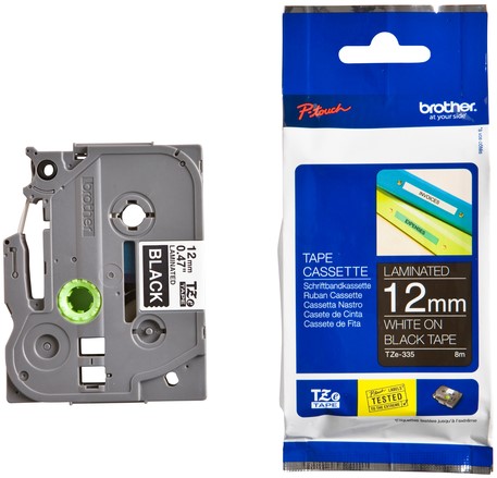 Labeltape Brother P-touch TZe-335 standaard 12mm wit op zwart-3
